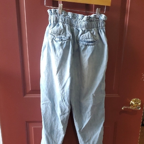 Free People Margate Blue Ankle Cropped Jeans with Paper Bag Waist - Picture 7 of 11